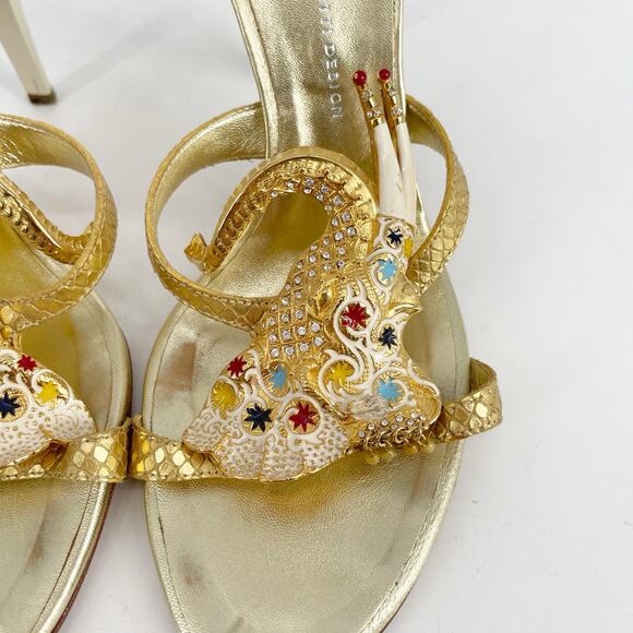 Giuseppe Zanotti Gold Crystal Embellished Elephant Metallic Heel Sandals IT 39 - Picture 6 of 13